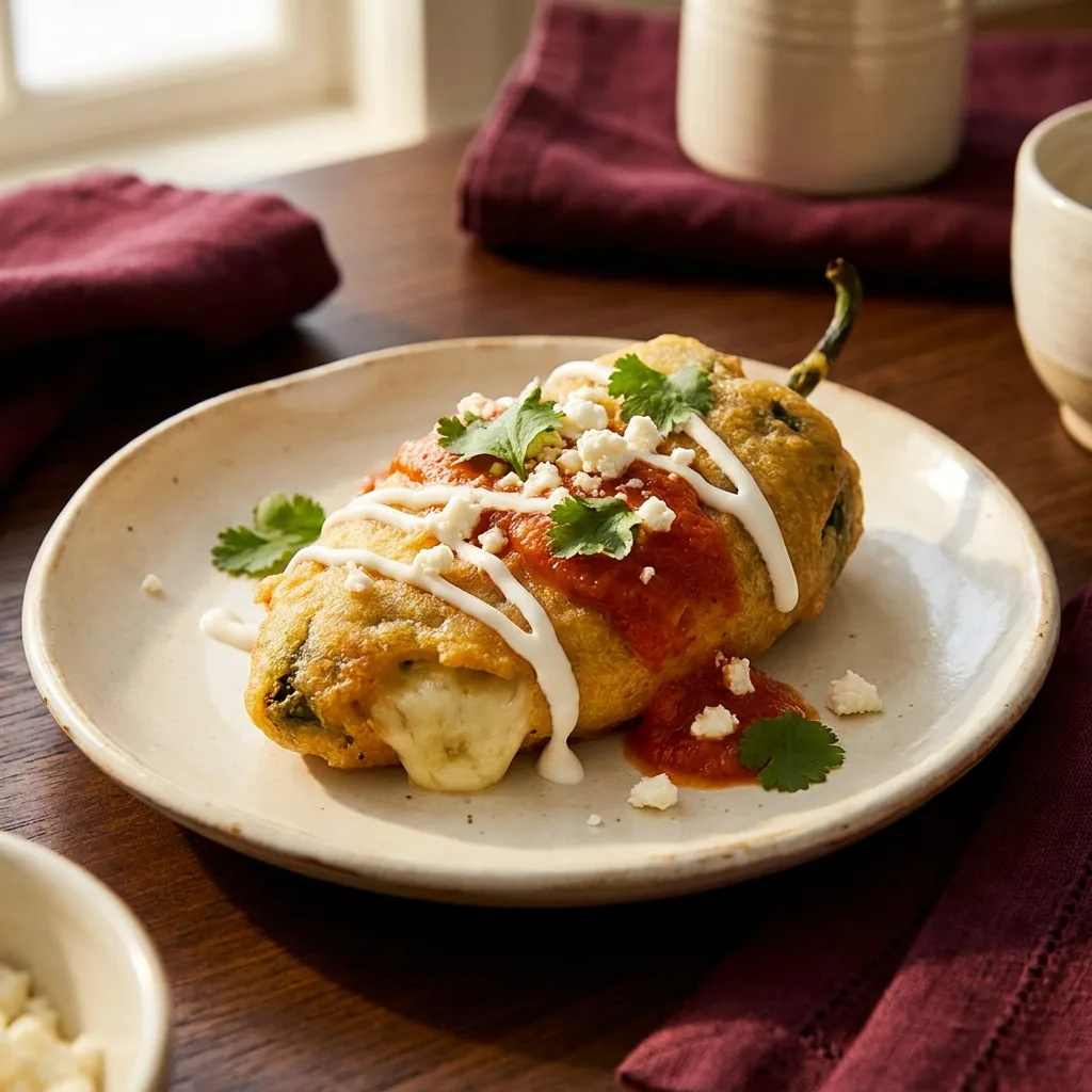A gluten-free chile relleno at XICA, roasted poblano stuffed and lightly battered