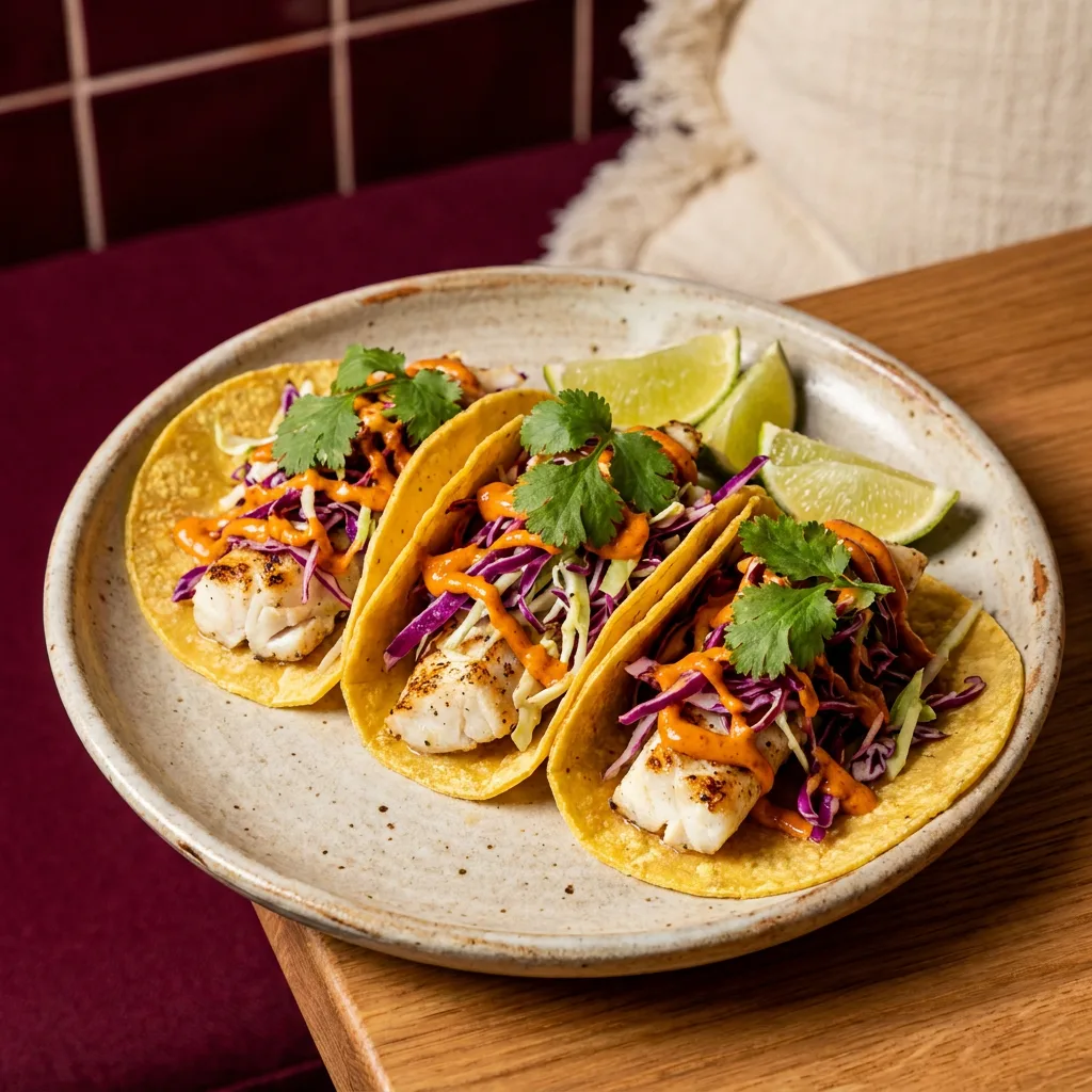 Fish tacos on house gluten-free masa tortillas with cabbage and lime at XICA